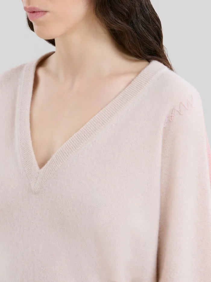 Peach Pink Wool And Cashmere Color Block Vneck Sweater Women Marni Knitwear