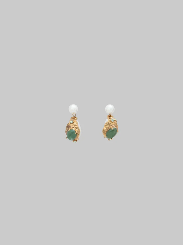 Pearl Drop Earrings With Green Gemstones Women Marni Earrings