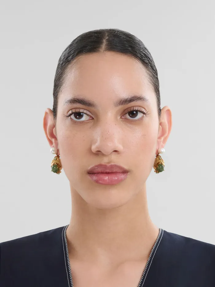 Pearl Drop Earrings With Green Gemstones Women Marni Earrings