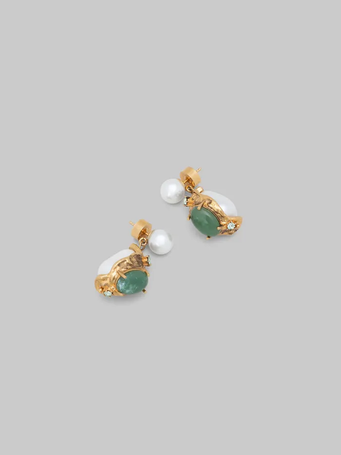 Pearl Drop Earrings With Green Gemstones Women Marni Earrings