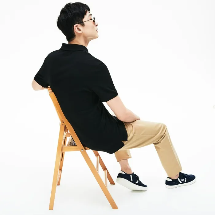 Petit Piqu Slim Fit Polo Shirt Black Mens Lacoste Polos Gift Ideas