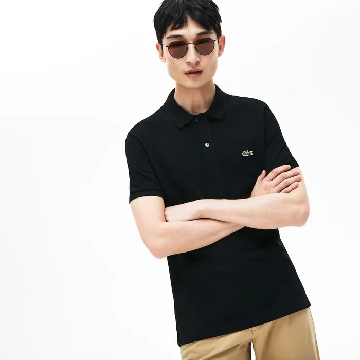 Petit Piqu Slim Fit Polo Shirt Black Mens Lacoste Polos Gift Ideas