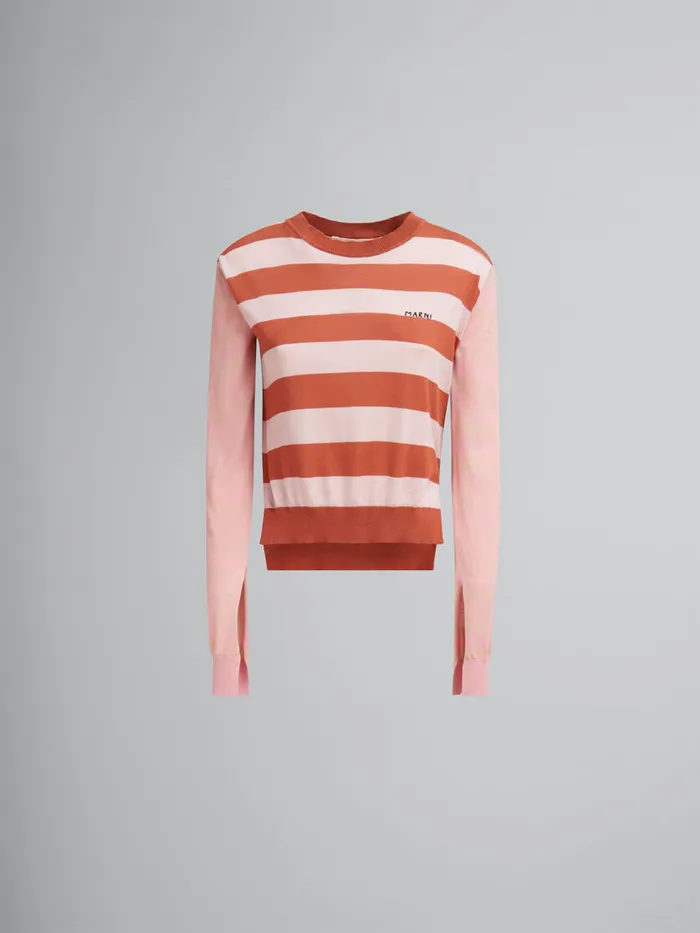 Pink Contraststripe Light Cotton Crewneck Women Marni Knitwear