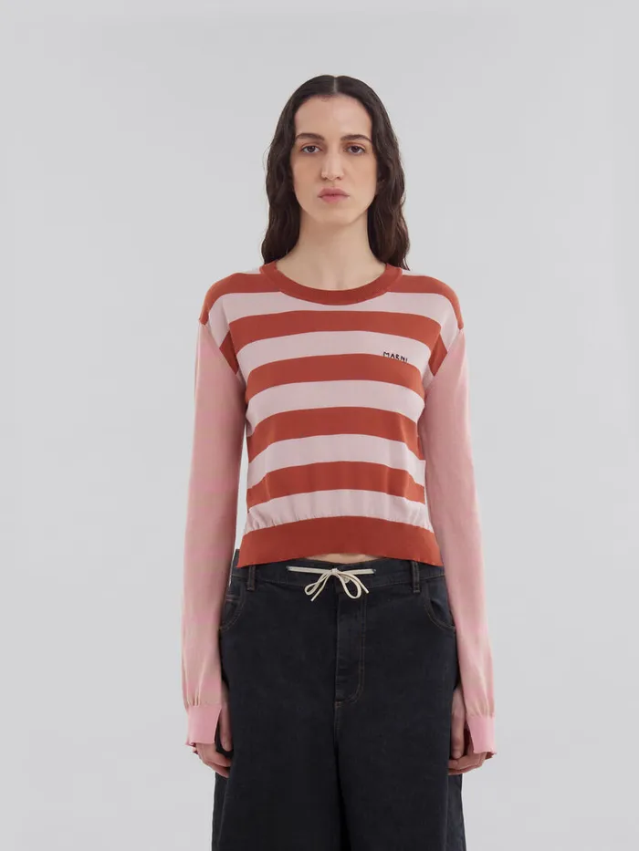 Pink Contraststripe Light Cotton Crewneck Women Marni Knitwear