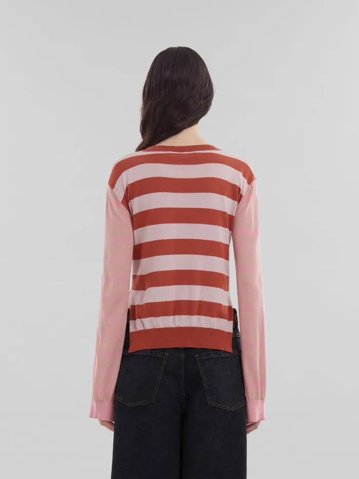 Pink Contraststripe Light Cotton Crewneck Women Marni Knitwear