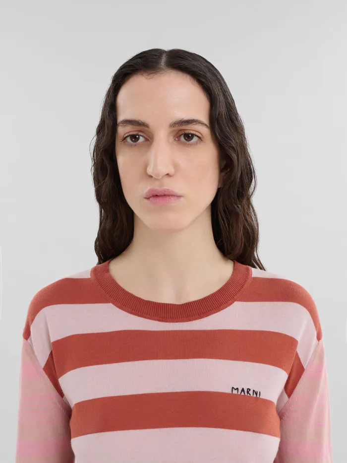 Pink Contraststripe Light Cotton Crewneck Women Marni Knitwear
