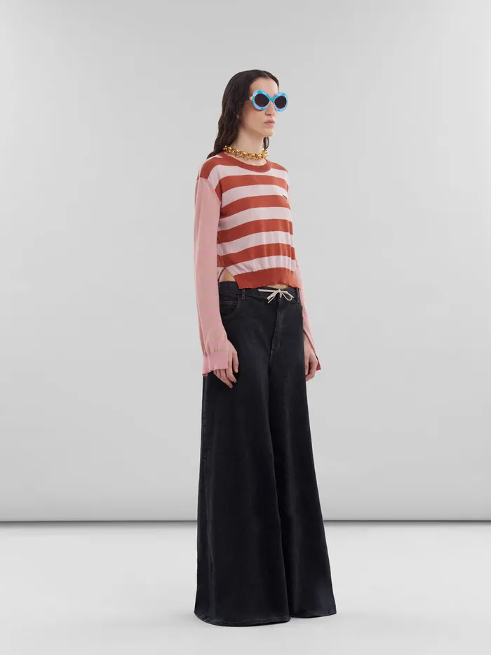 Pink Contraststripe Light Cotton Crewneck Women Marni Knitwear
