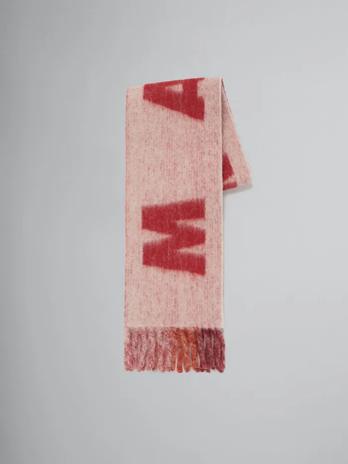 Pink Mohair And Wool Scarf With Maxi Logo Women Marni Scarves