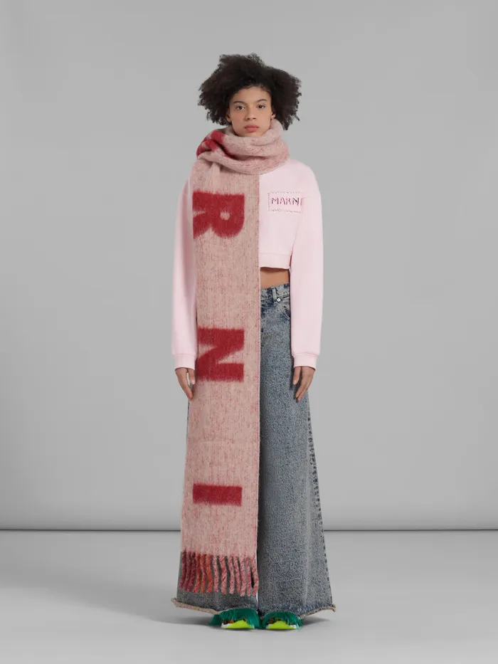 Pink Mohair And Wool Scarf With Maxi Logo Women Marni Scarves