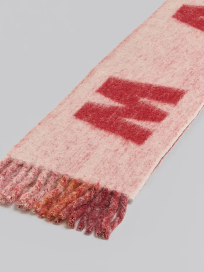 Pink Mohair And Wool Scarf With Maxi Logo Women Marni Scarves