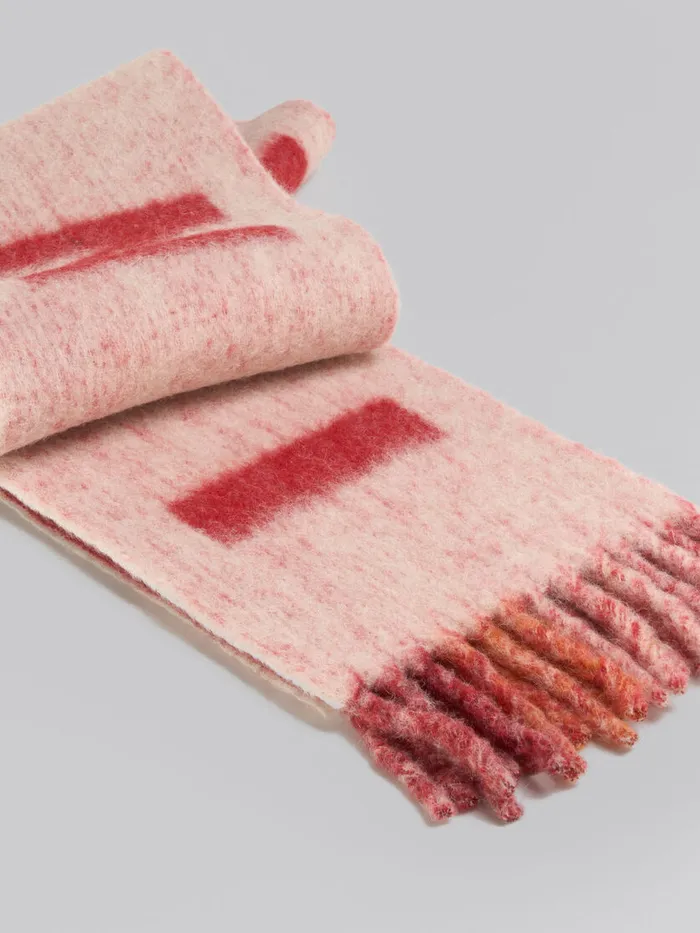 Pink Mohair And Wool Scarf With Maxi Logo Women Marni Scarves