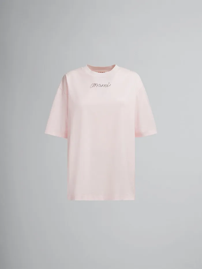Pink Organic Cotton Boxy Tshirt With Repeated Logo Women Marni Tops and TShirts