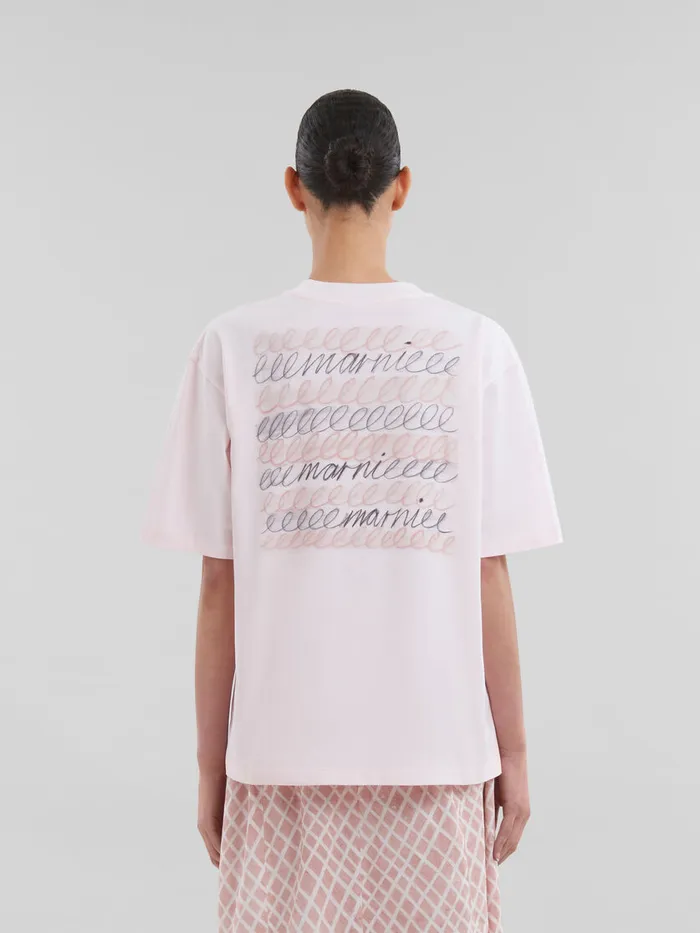 Pink Organic Cotton Boxy Tshirt With Repeated Logo Women Marni Tops and TShirts