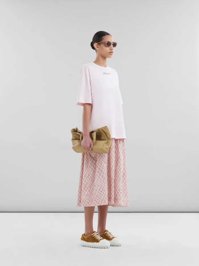 Pink Organic Cotton Boxy Tshirt With Repeated Logo Women Marni Tops and TShirts