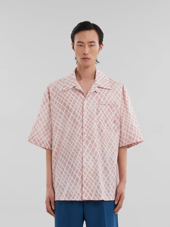 Pink Poplin Bowling Shirt With Landscapes Print Men Marni Tops and TShirts