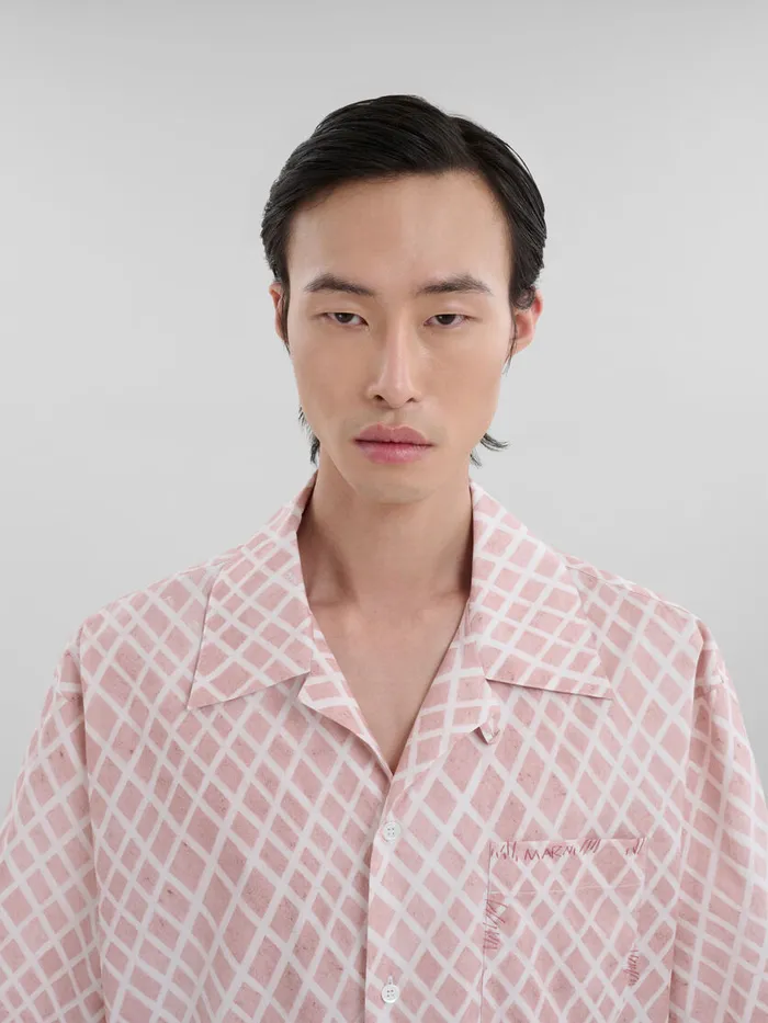 Pink Poplin Bowling Shirt With Landscapes Print Men Marni Tops and TShirts