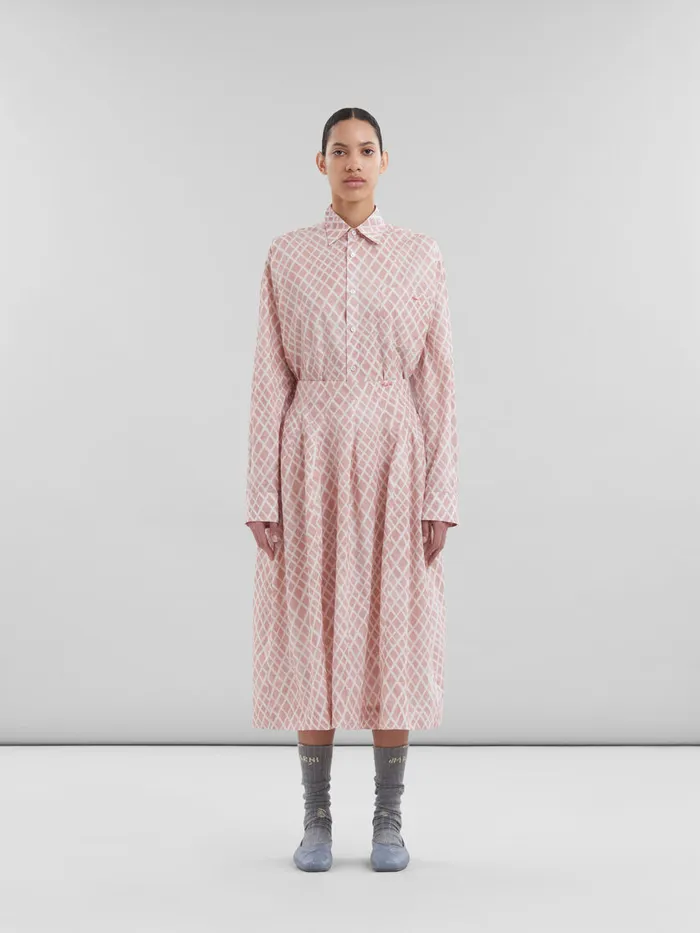Pink Poplin Midi Skirt With Landscapes Print Women Marni Skirts
