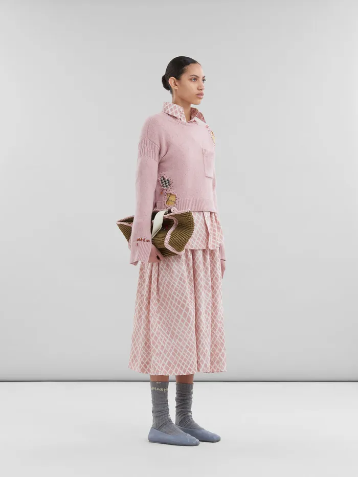 Pink Poplin Midi Skirt With Landscapes Print Women Marni Skirts