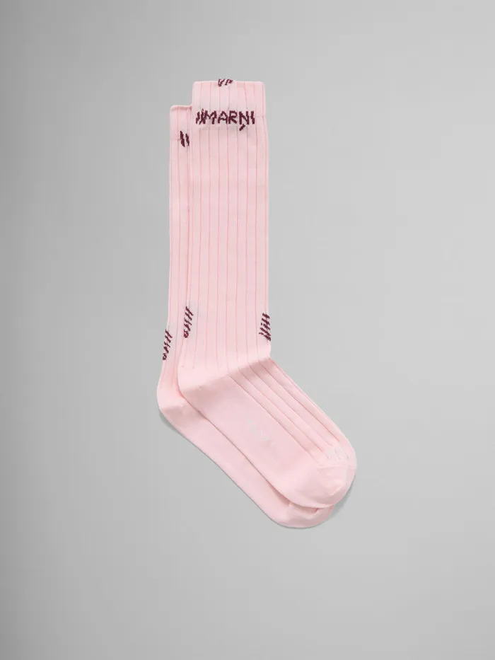 Pink Ribbed Cotton Socks With Marni Mending Women Marni Socks