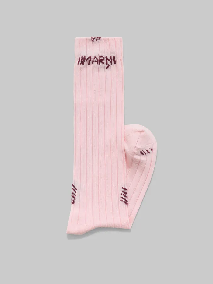 Pink Ribbed Cotton Socks With Marni Mending Women Marni Socks
