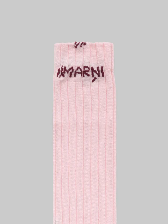 Pink Ribbed Cotton Socks With Marni Mending Women Marni Socks