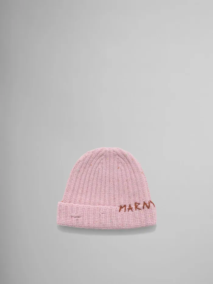 Pink Shetland Wool Beanie With Marni Mending Women Marni Hats