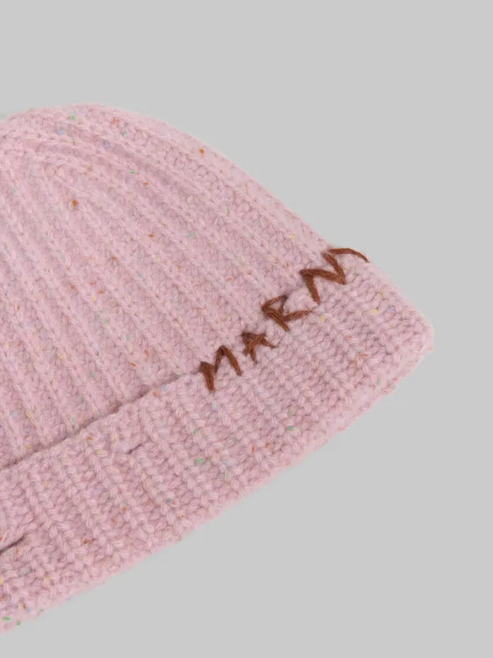 Pink Shetland Wool Beanie With Marni Mending Women Marni Hats