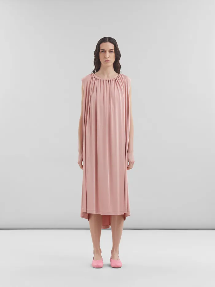 Pink Stretch Jersey Dress With Gathered Neck Women Marni Dresses