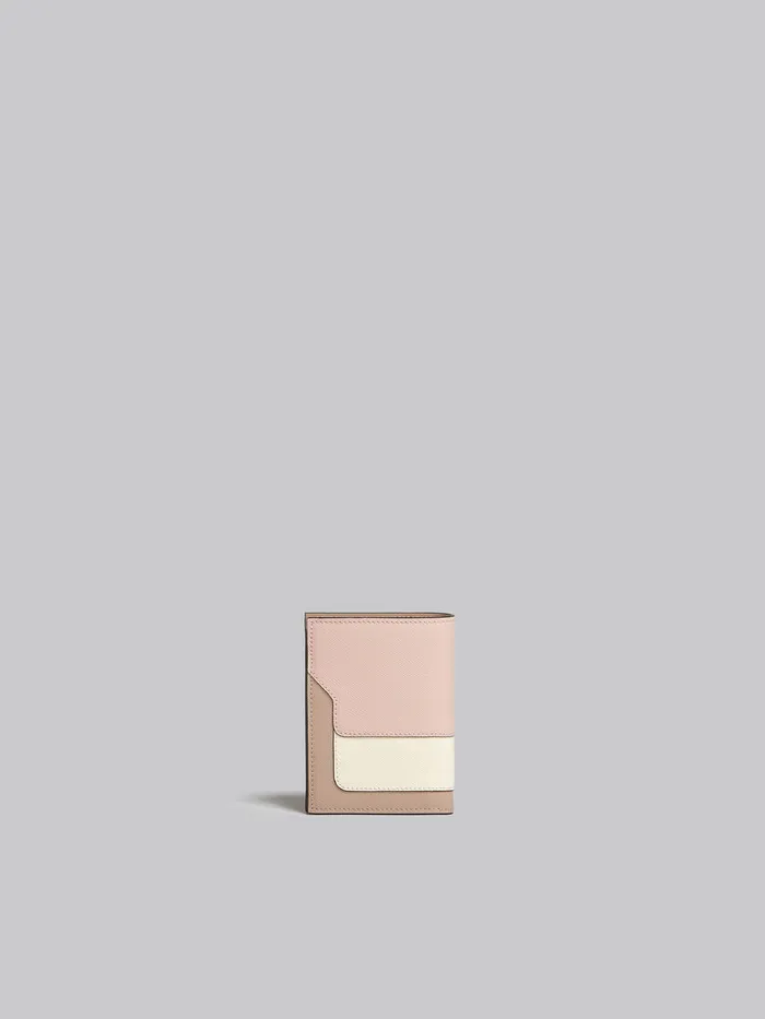 Pink White And Beige Saffiano Leather Bifold Wallet Women Marni Wallets and Small Leather Goods