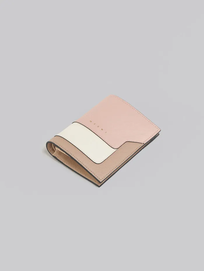 Pink White And Beige Saffiano Leather Bifold Wallet Women Marni Wallets and Small Leather Goods