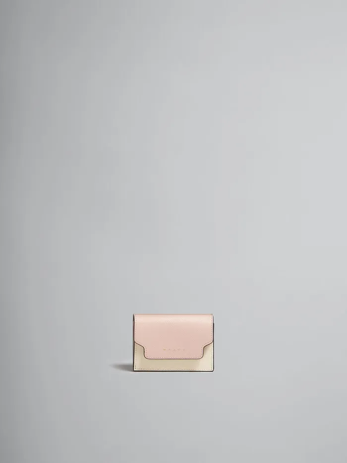 Pink White And Beige Saffiano Leather Trifold Wallet Women Marni Wallets and Small Leather Goods Pink White And Beige Saffiano Leather Trifold Wallet Women Marni Wallets and Small Leather Goods