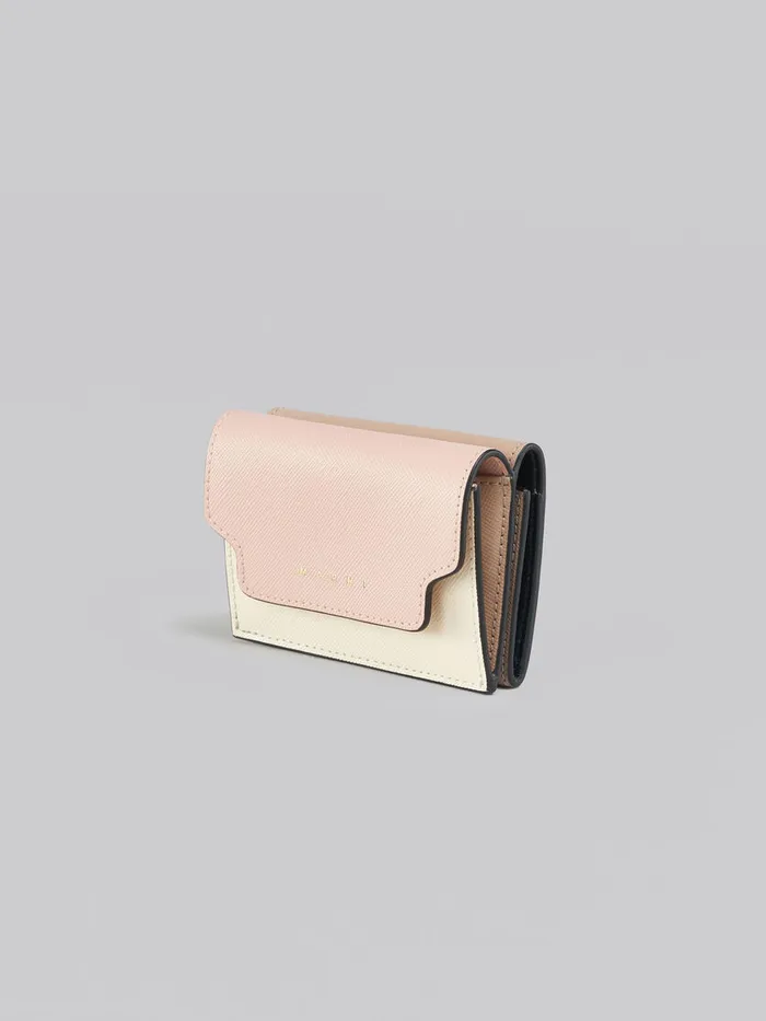 Pink White And Beige Saffiano Leather Trifold Wallet Women Marni Wallets and Small Leather Goods