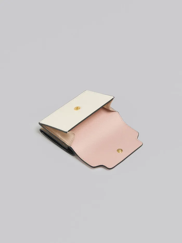 Pink White And Beige Saffiano Leather Trifold Wallet Women Marni Wallets and Small Leather Goods
