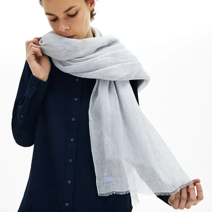 Pinstriped CottonLinen Scarf Light BlueWhiteNavy Blue Mens Lacoste Scarves Gift Ideas Pinstriped CottonLinen Scarf Light BlueWhiteNavy Blue Mens Lacoste Scarves Gift Ideas