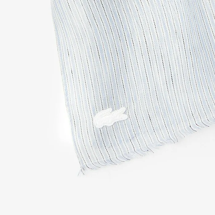 Pinstriped CottonLinen Scarf Light BlueWhiteNavy Blue Mens Lacoste Scarves Gift Ideas