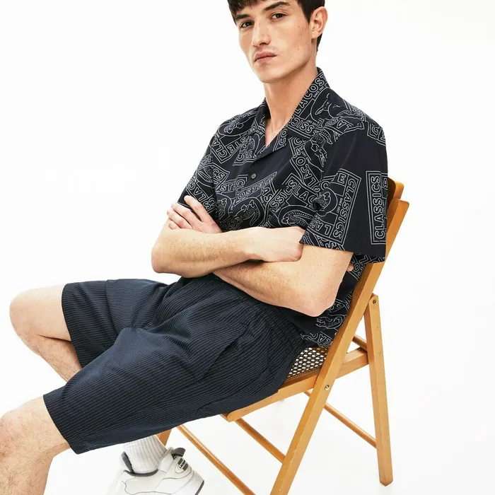 Pinstriped Linen Blend Bermuda Shorts Navy BlueWhite Mens Lacoste Pants and Shorts Online Outlet Store Pinstriped Linen Blend Bermuda Shorts Navy BlueWhite Mens Lacoste Pants and Shorts Online Outlet Store