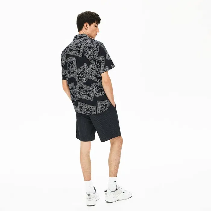 Pinstriped Linen Blend Bermuda Shorts Navy BlueWhite Mens Lacoste Pants and Shorts Online Outlet Store
