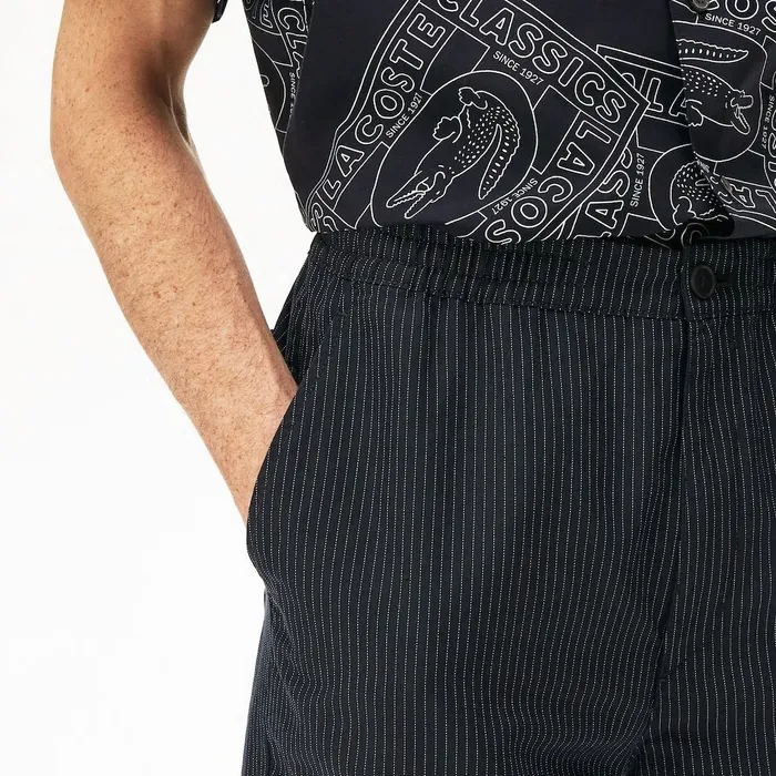 Pinstriped Linen Blend Bermuda Shorts Navy BlueWhite Mens Lacoste Pants and Shorts Online Outlet Store