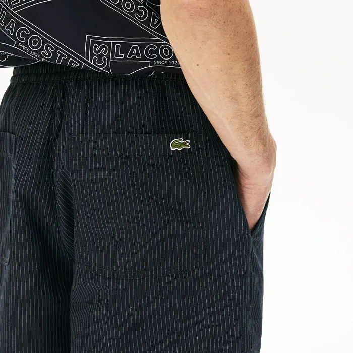 Pinstriped Linen Blend Bermuda Shorts Navy BlueWhite Mens Lacoste Pants and Shorts Online Outlet Store