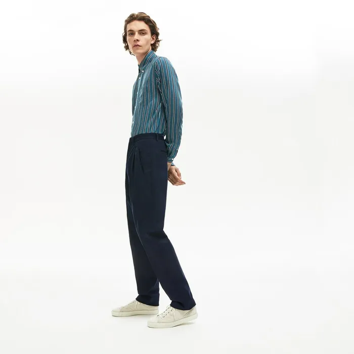 PleatFront Twill Chinos Navy Blue Mens Lacoste Pants and Shorts Casaul