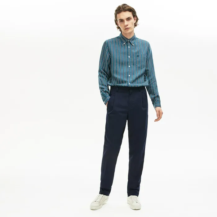 PleatFront Twill Chinos Navy Blue Mens Lacoste Pants and Shorts Casaul