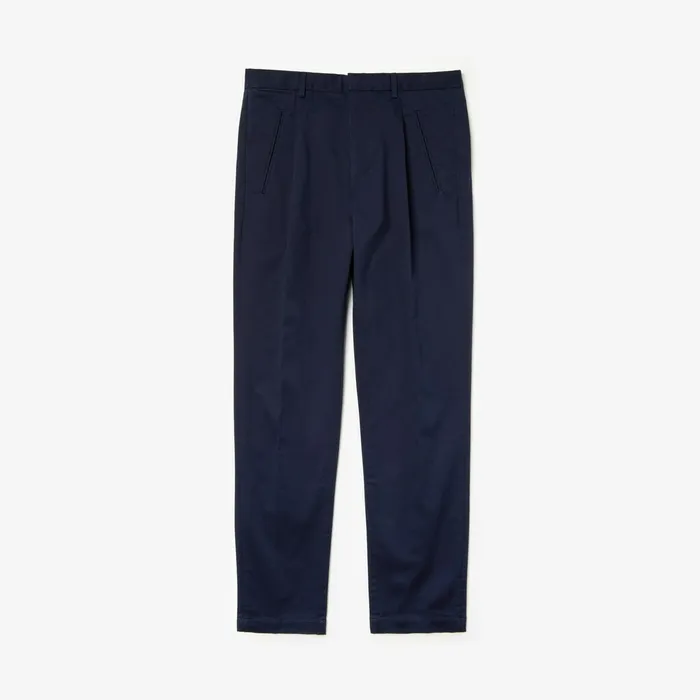 PleatFront Twill Chinos Navy Blue Mens Lacoste Pants and Shorts Casaul