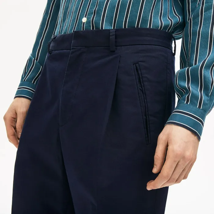 PleatFront Twill Chinos Navy Blue Mens Lacoste Pants and Shorts Casaul