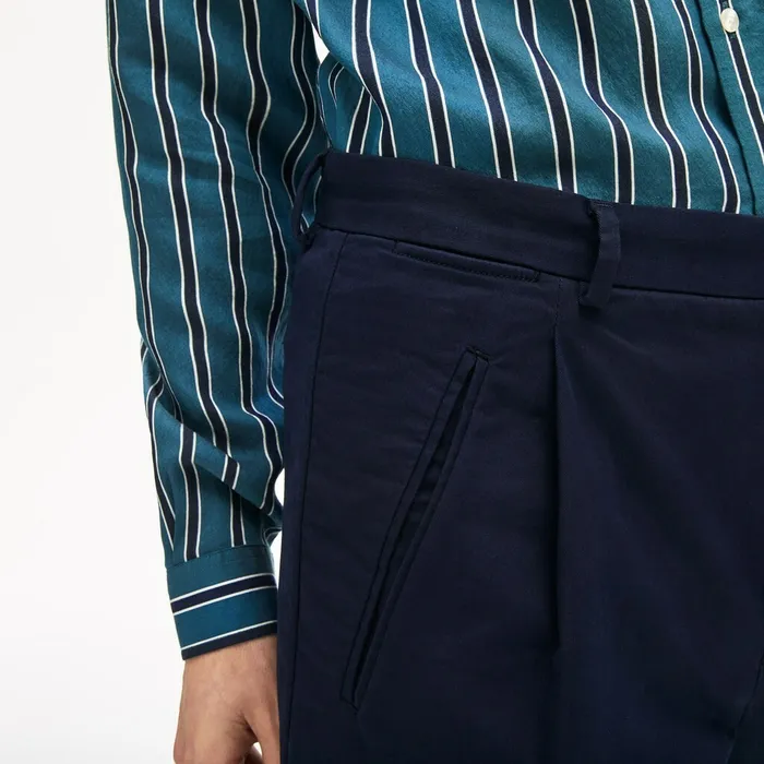 PleatFront Twill Chinos Navy Blue Mens Lacoste Pants and Shorts Casaul