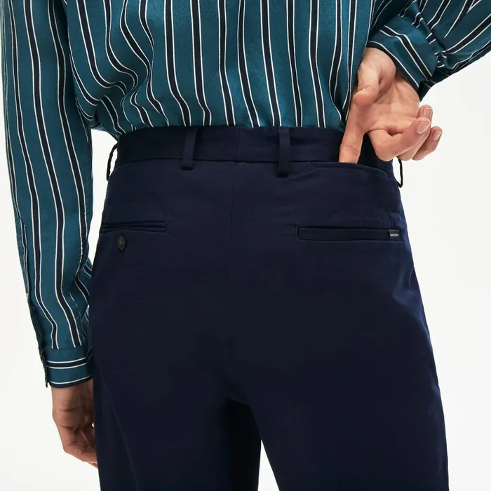 PleatFront Twill Chinos Navy Blue Mens Lacoste Pants and Shorts Casaul