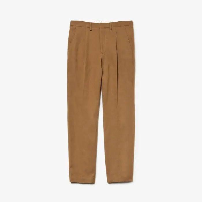 Pleated CottonLinen Chinos Brown Mens Lacoste Pants and Shorts Online Outlet Store
