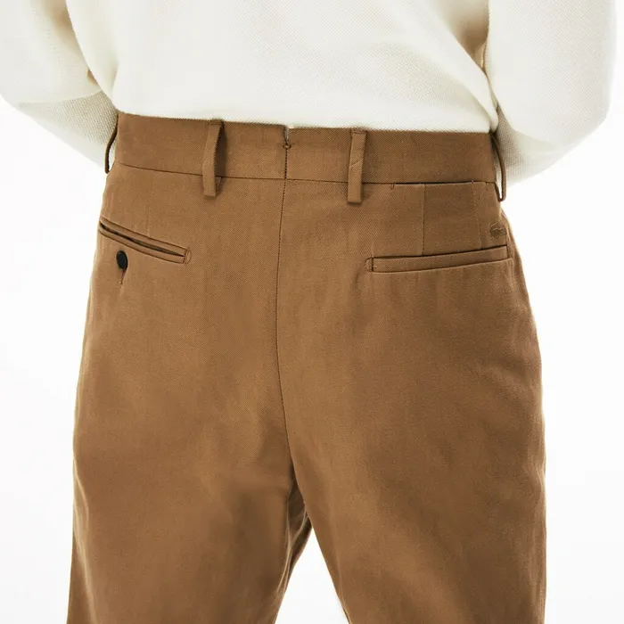 Pleated CottonLinen Chinos Brown Mens Lacoste Pants and Shorts Online Outlet Store