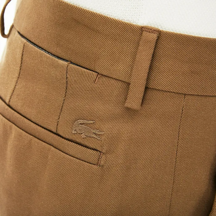 Pleated CottonLinen Chinos Brown Mens Lacoste Pants and Shorts Online Outlet Store