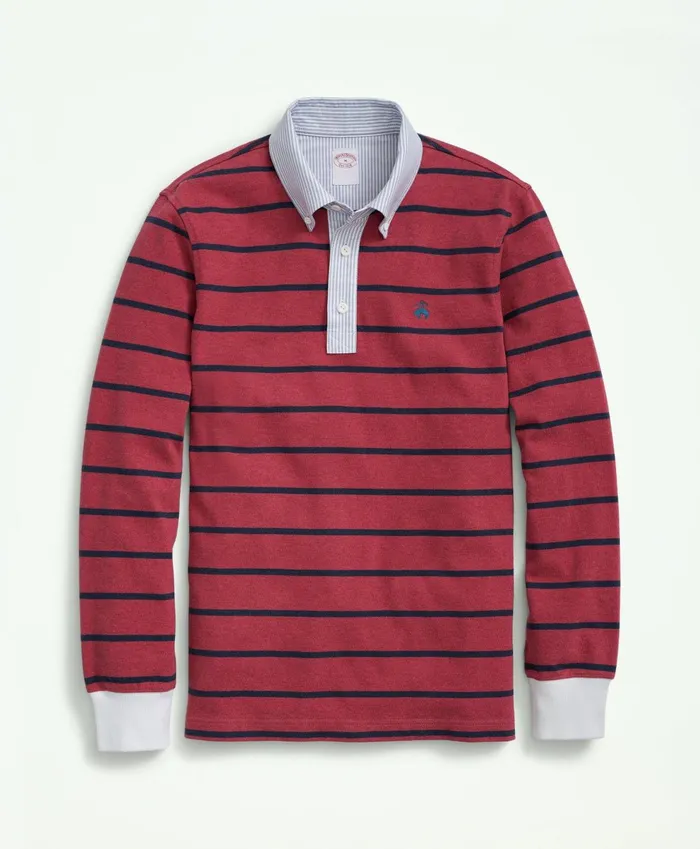 Polo andamp Rugby Shirts Men Brooks Brothers Cotton Bb3 Stripe Rugby Shirt Pinknavy