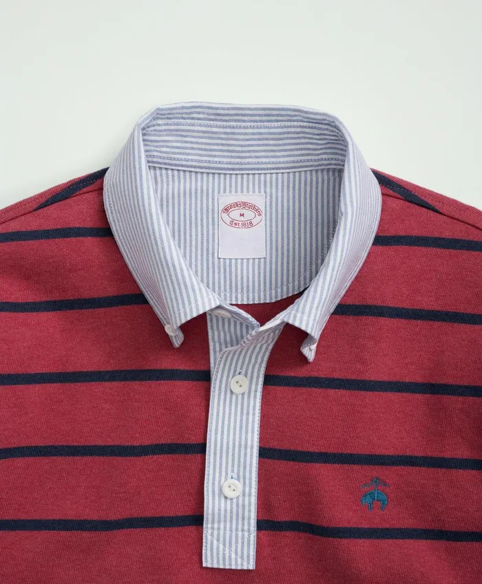 Polo andamp Rugby Shirts Men Brooks Brothers Cotton Bb3 Stripe Rugby Shirt Pinknavy